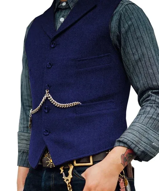Herrenwesten Anzugweste Braune Hochzeit Wolle Tweed Business Weste Jacke Lässig Slim Fit Gilet Homme Für Bräutigam Mann_voghion.com