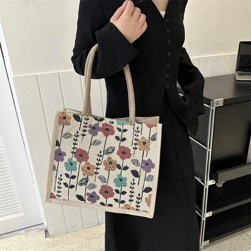 Designer Tote Handbag Large Capacity Jacquard Canvas Shopper Bag_voghion.com