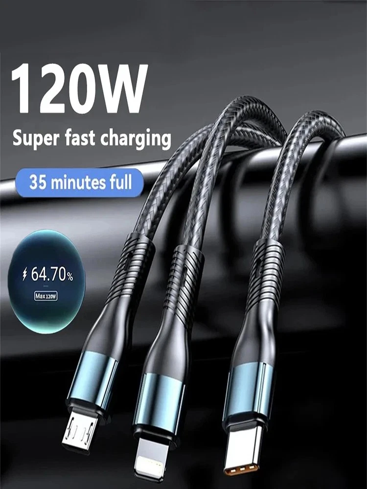 3 In 1 Fast Charging Cable Cell Phone Charger Cord For IPhone Type C Micro USB ☋_voghion.com