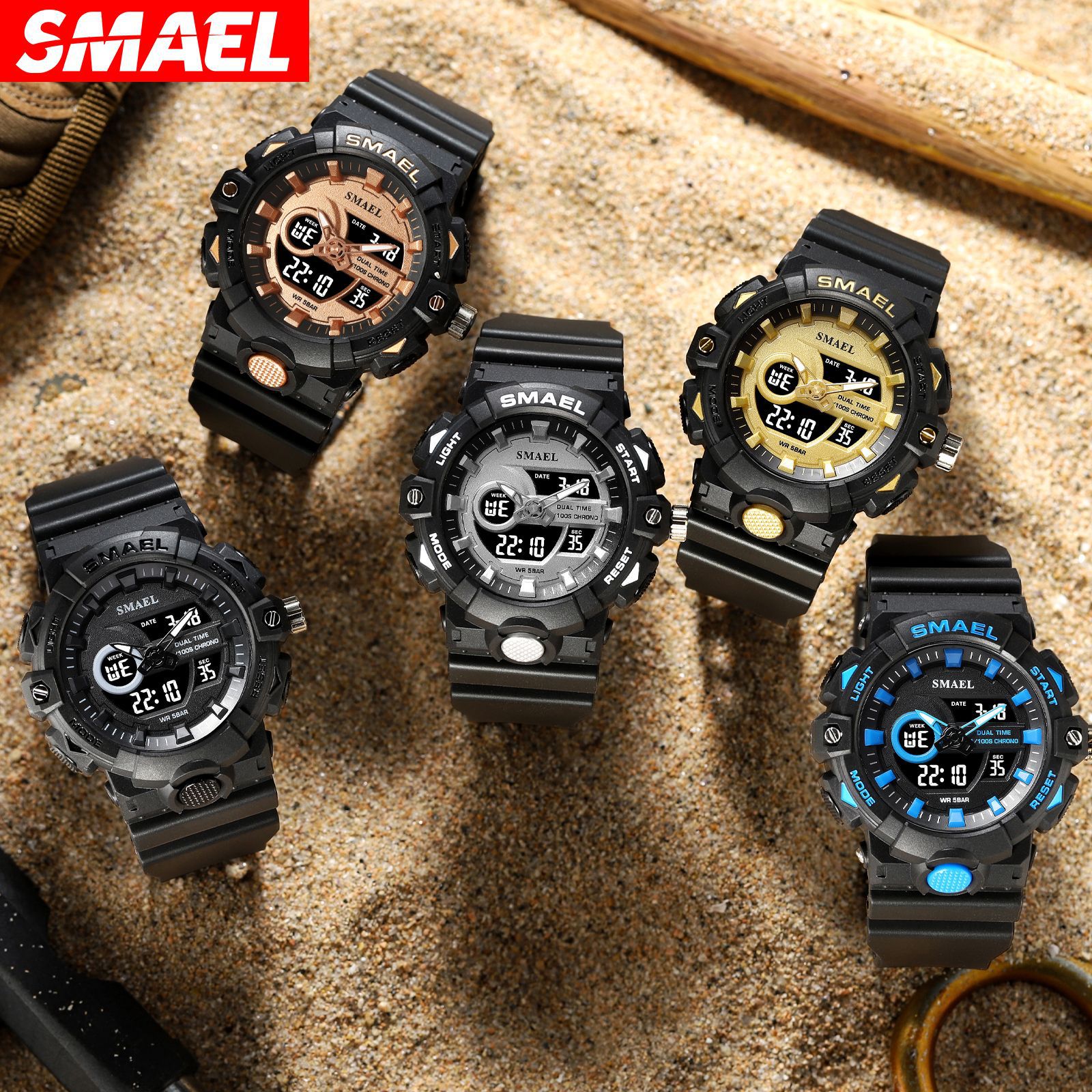 SMAEL flagship store boys and girls trend sports waterproof watch Electric watch LED personality multi-function mountaineering watch_voghion.com