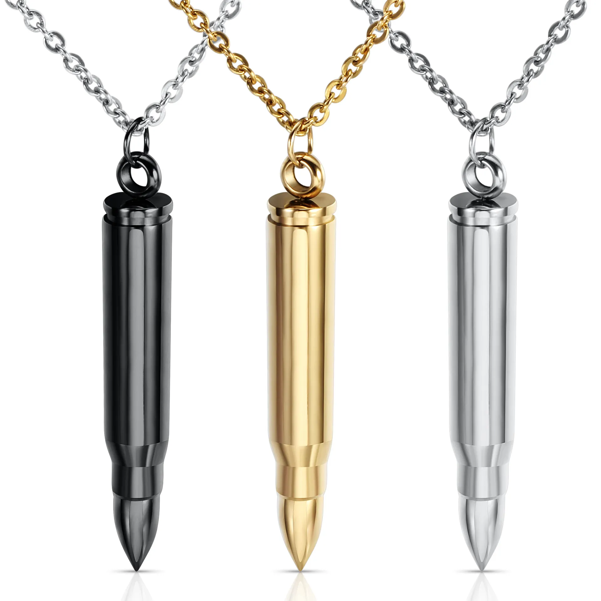 Gold Plated Mens Titanium Steel Bullet Open Pendant Perfume Essential Oil Diffuser Necklace Name Custom Engraving Gifts_voghion.com