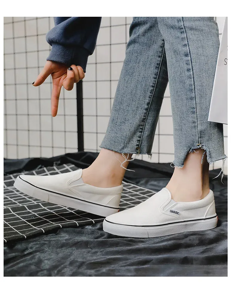 Weiße Canvas Damen Paar Slipper Flache Bequeme Casual Fashion Plateau Damen Vulkanisierte Schuhe atillas Mujer 240607_voghion.com