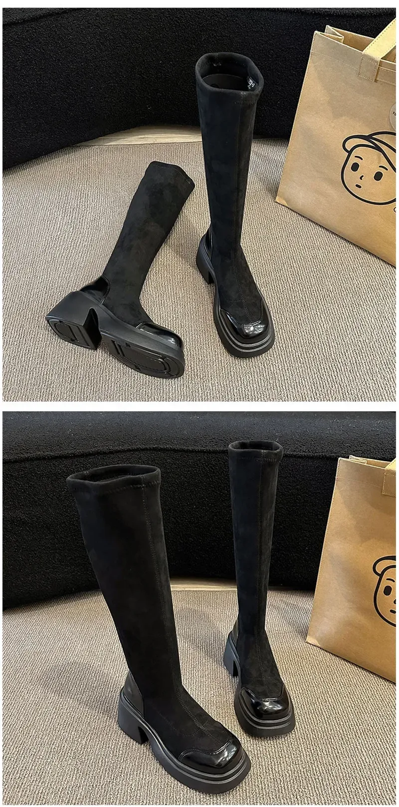 Women Platform Ankle Autumn Winter New Slip on Chunky Goth Boots Woman Thick Soled Short Booties Female Elastic Sock_voghion.com
