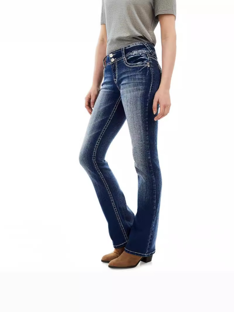 Women's Clothing Slim Fit Washed Embroidery Sweet Curve Jeans Women