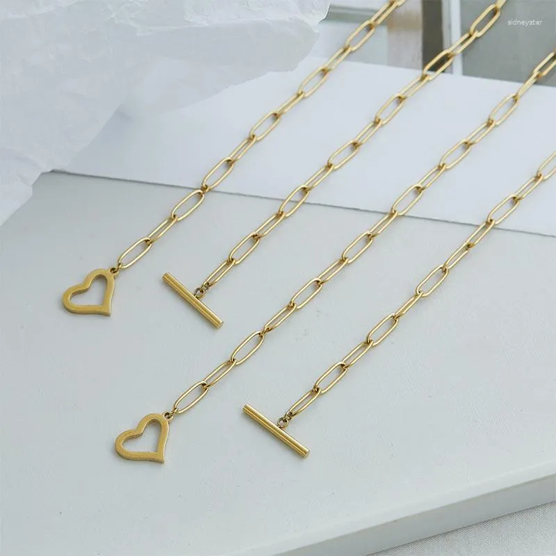Chains Fashion Jewelry Necklace For Women Hollow Love Ot Buckle Stainless Steel Necklaces Peach Heart Neck Jewellery_voghion.com