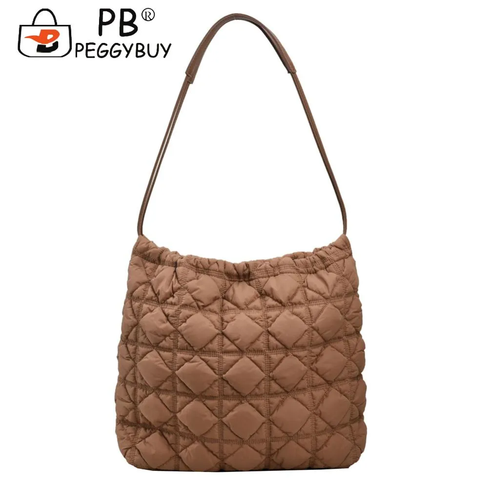 Damen Dia Gesteppter Eimer Große Kapazität Plissee Wolke Kordelzug Unten Hobo Gepolsterte Schulter Herbst Winter Tasche_voghion.com