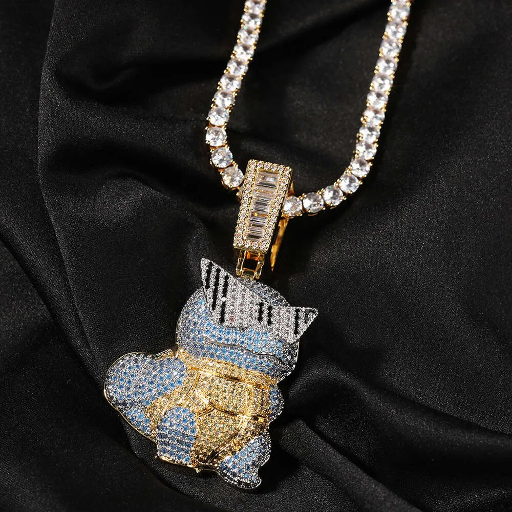 Collana con ciondolo a forma di tartaruga Jeannie dei cartoni animati hip hop, con ciondolo a forma di catena e personalità, con diamanti taglio brillante, in oro e argento sterling._voghion.com