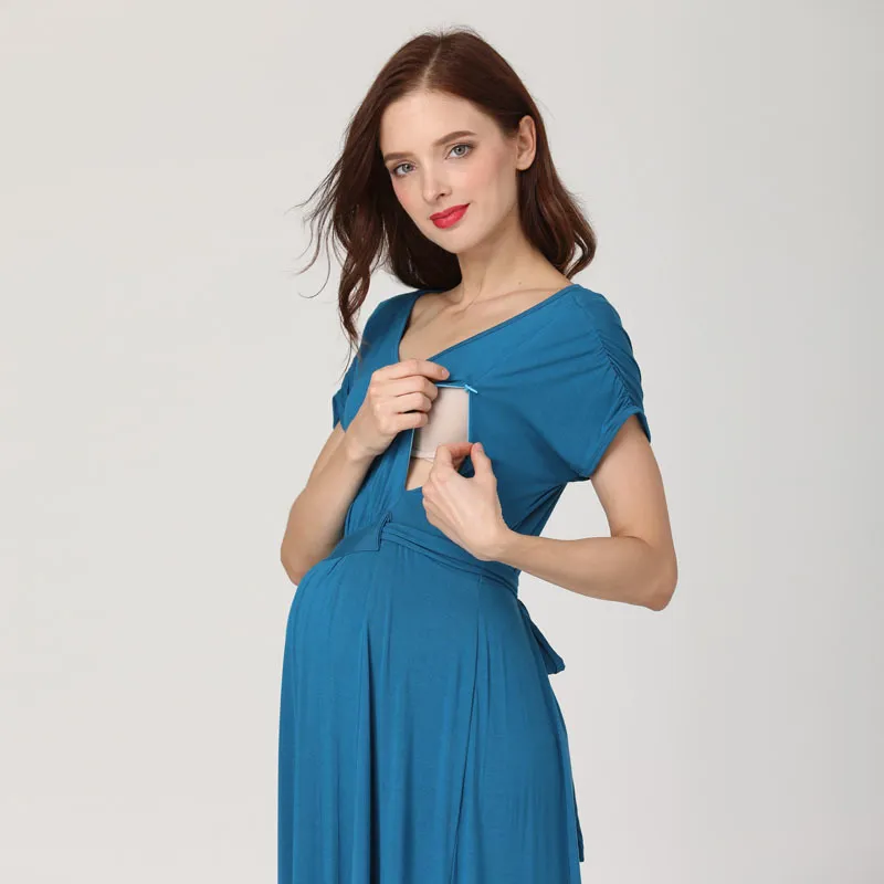 Emotion Moms 2024 Spring Summer Maternity Clothes Dress Casual Sexy V Neck For Pregnant Women LJ201114_voghion.com