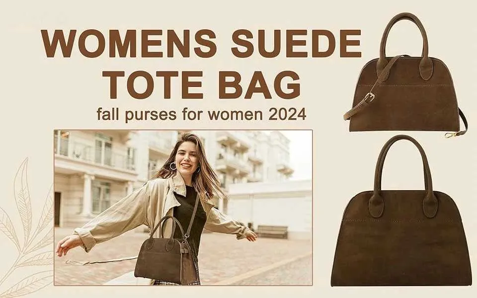 Women Womens Brown Suede Purse Vintage Top Handle BagFashion Shoulder Satchel Bag for Office TravelC241217_voghion.com