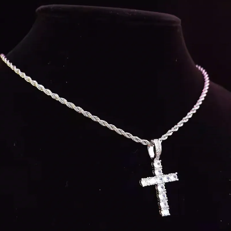 Colares com pingentes Homens Mulheres Hip Hop Cruz Colar com 4mm Zircon Tennis Chain Iced Out Bling HipHop Jóias Moda_voghion.com