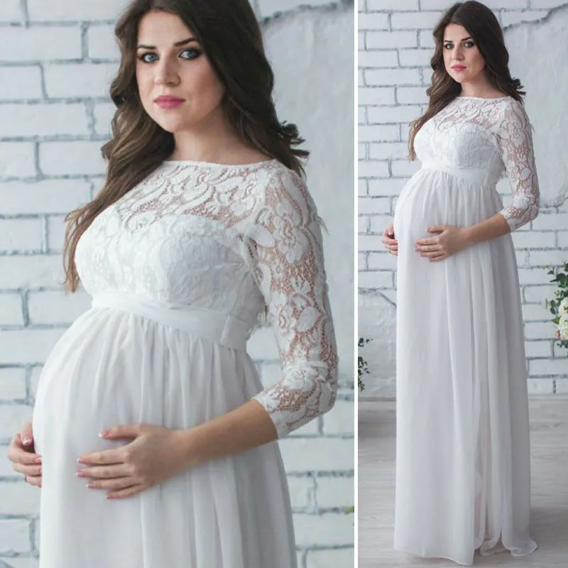 Robes de maternité femmes enceintes robe de douche de bébé accessoires de photographie vêtements de grossesse dentelle robe Maxi pour Po Shoot_voghion.com