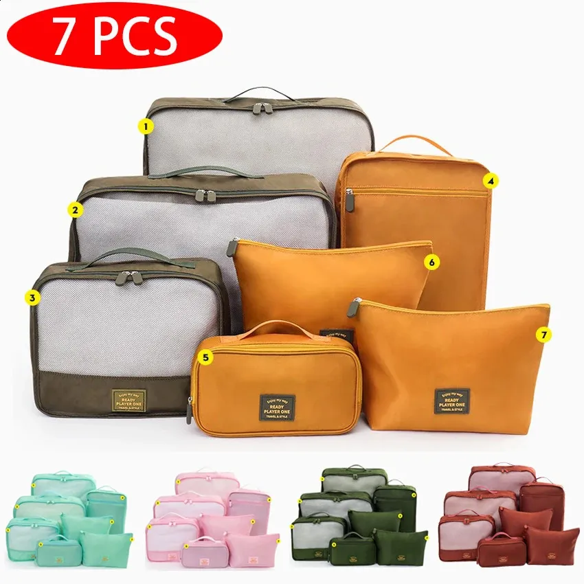 7pcs Set Travel Clothes Lage Shoes Toiletries Holder Case Portable Packing Wardrobe Bra Sock Pants Organizer Bag Large_voghion.com