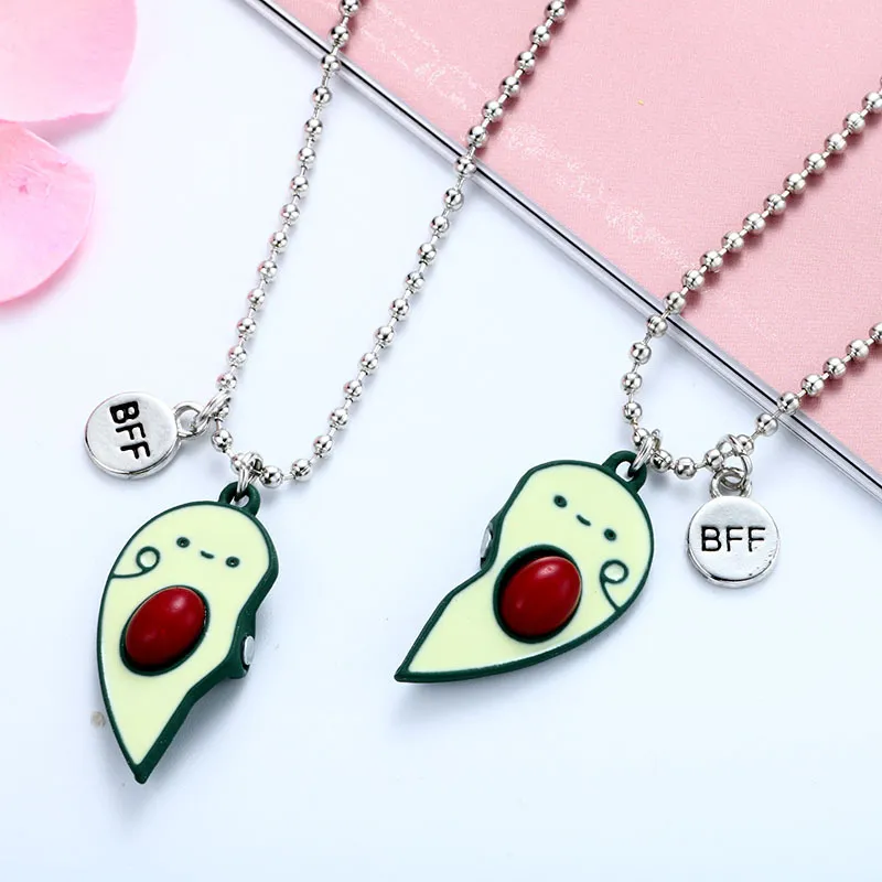 Pendant Necklaces 2PCS Cartoon BFF Couple Avocado Butterfly Dolphin Friends Chains Pandent Necklace Fashion Kids_voghion.com