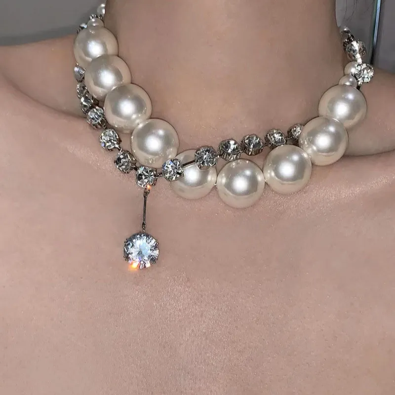 Collier avec pendentif en perles de zircon pour femmes et filles, chaîne en argent plaqué, bijoux tendance, cadeau de fête, style 2023, CN23_voghion.com