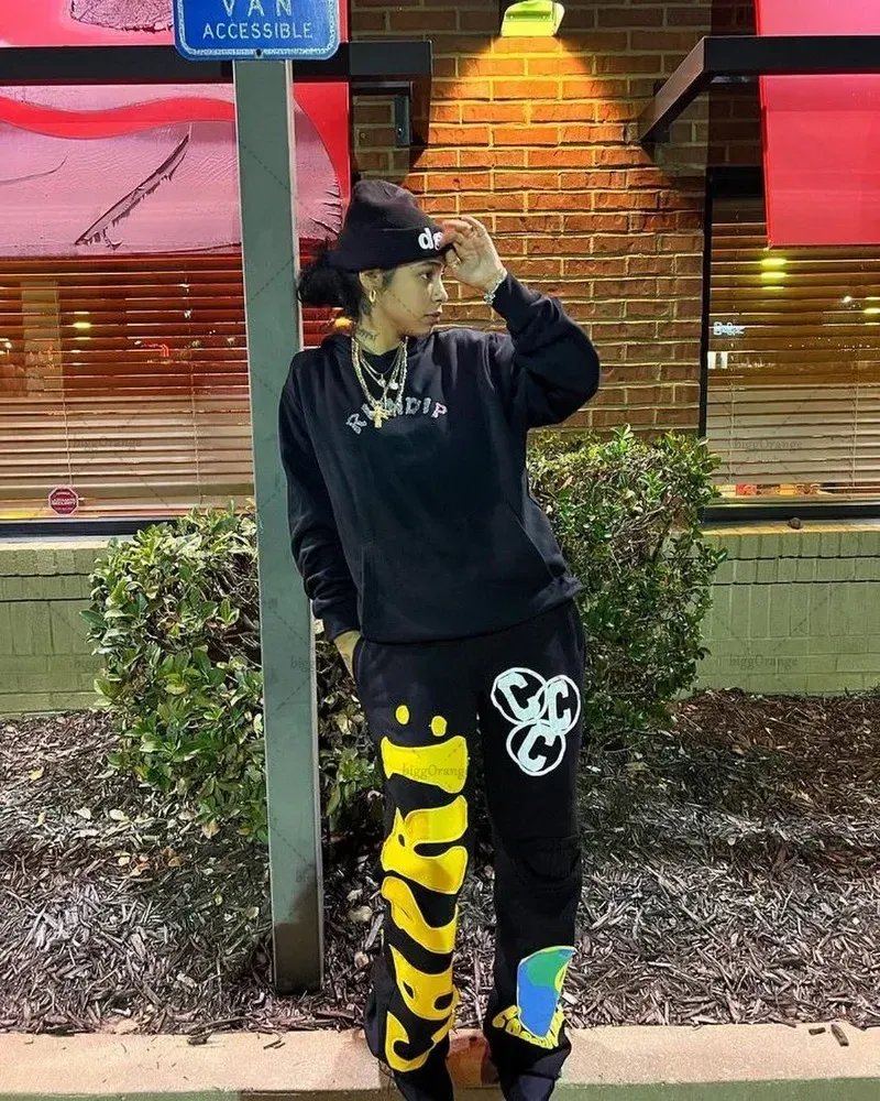 Herrenhose mit Buchstaben-Grafikdruck, Street-Style, für Damen und Herren, Y2K, Vintage, Sport, lässig, trendig, Jogginghose mit weitem Bein_voghion.com