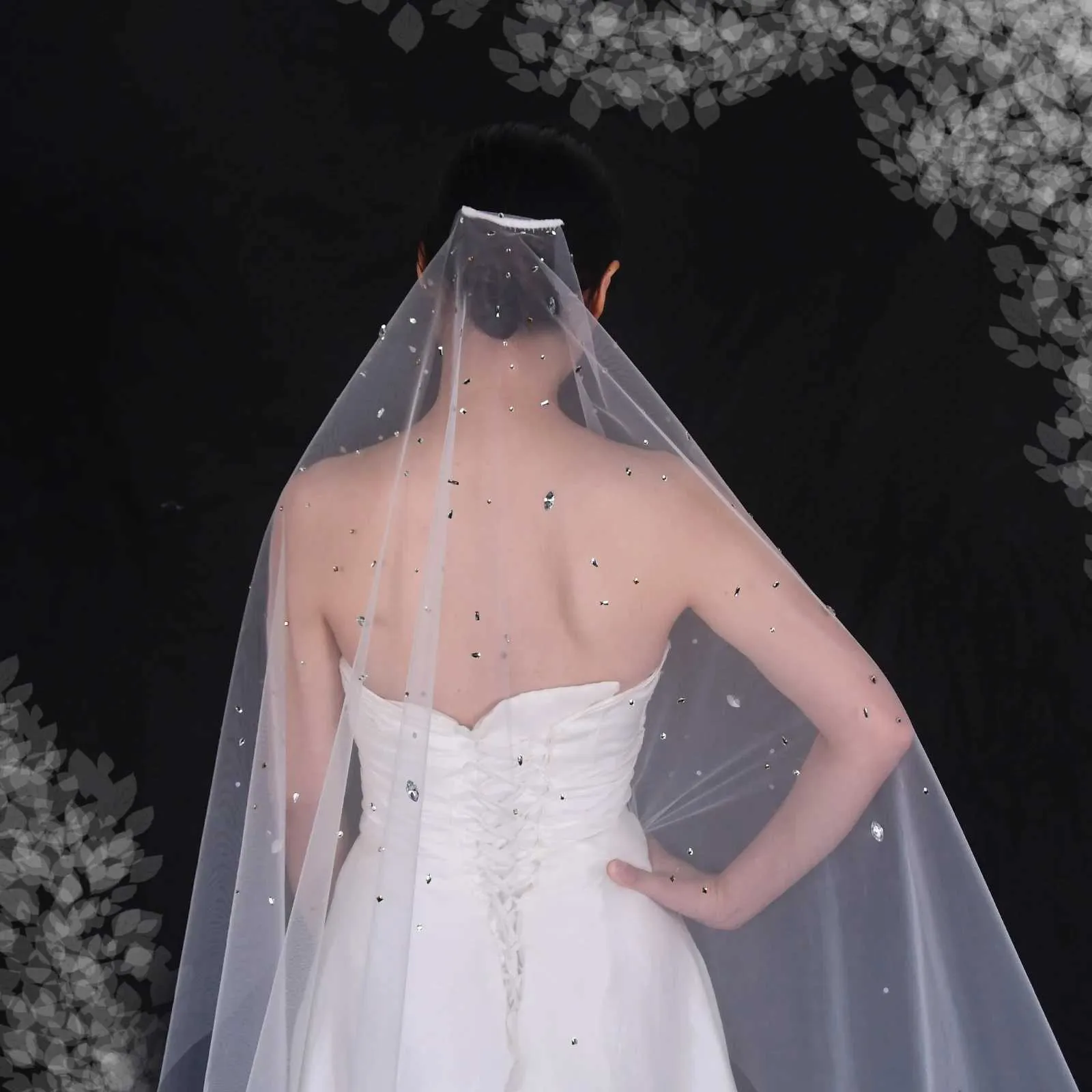Gioielli per capelli V178 Veli da sposa con perline e cristalli, 1 strato di tulle morbido con strass e pettine, accessori da sposa per la sposa_voghion.com