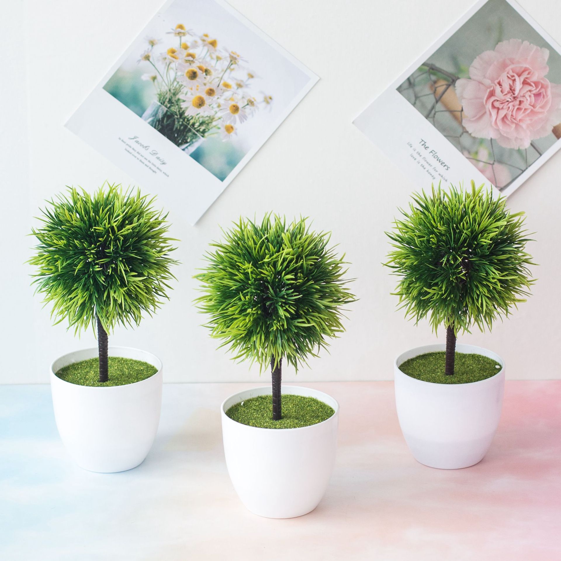 Simulation flower pot plant a fork of phoenix grass ball small tree bonsai plastic flower green plant flower potted flower decoration ornaments_voghion.com