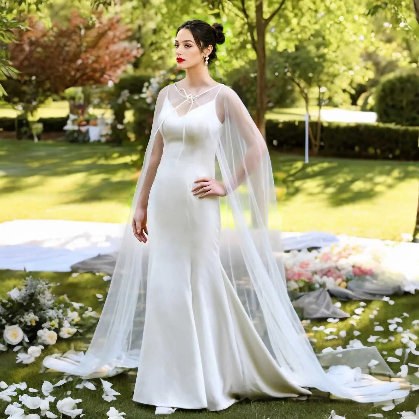 Hair Jewelry Womens VG16 Long Cathedral Cape Veil Cloak Jacket For Women Simple Bolero Bridal Soft Tulle Shawl Wedding_voghion.com