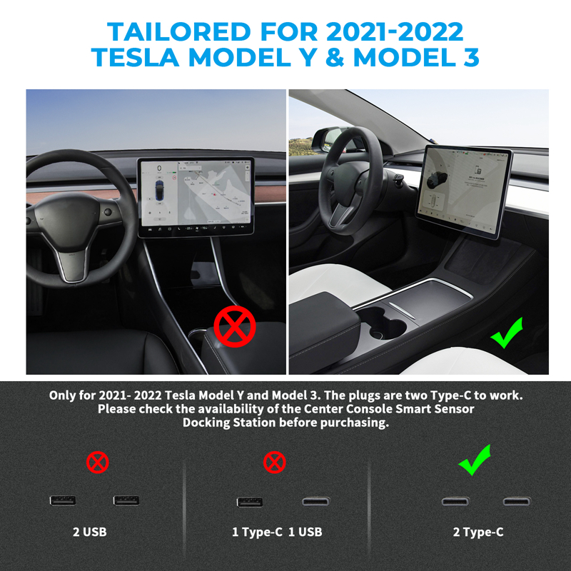 Para Tesla Model 3 Y 2021 2022 27W Cargador rápido Hub de derivación USB Estación de acoplamiento inteligente Adaptador de automóvil Extensión divisora alimentada_voghion.com