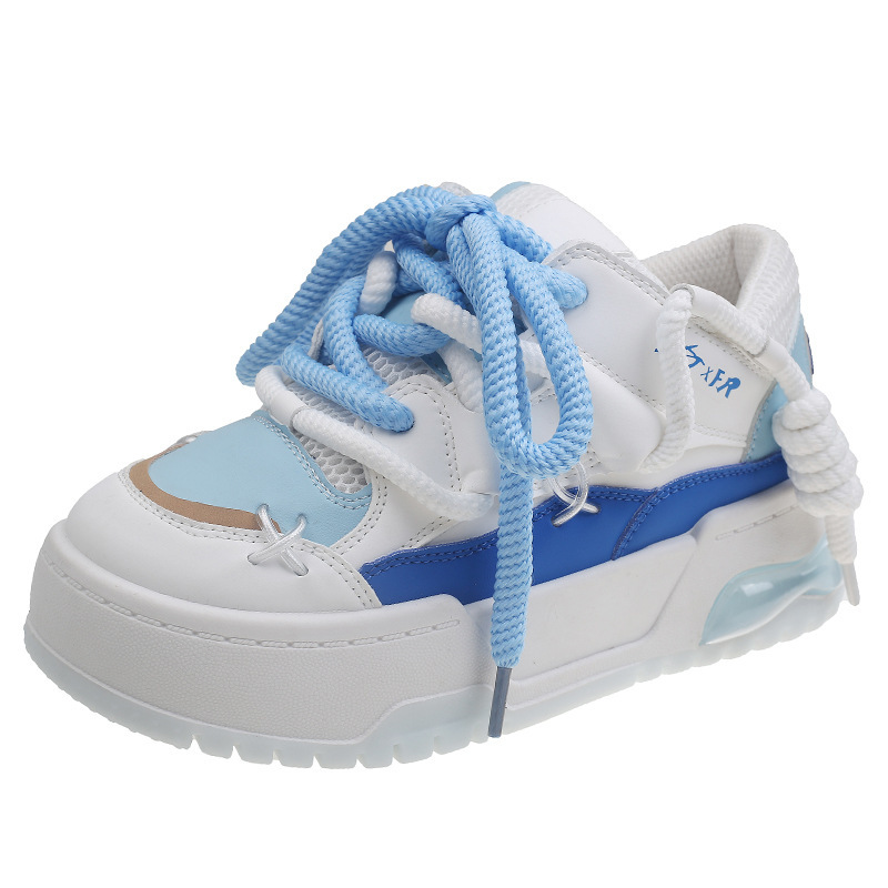 Thick soled board for women's autumn 2024 new trendy couple bread sh, color blocking sports and casual small white_voghion.com