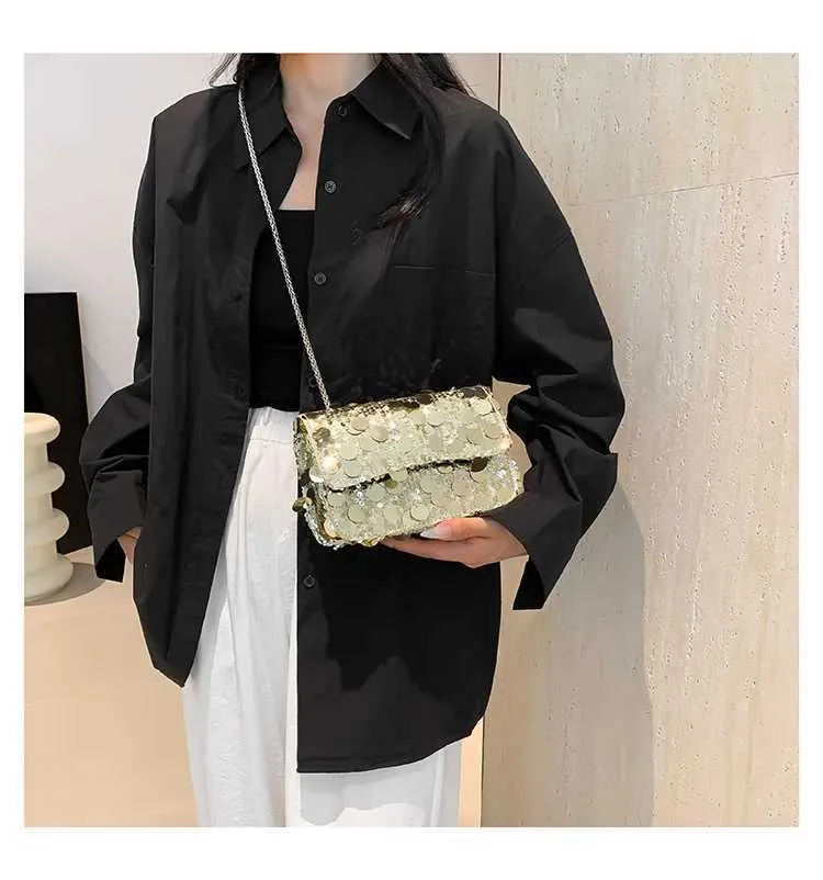 Sequined Shoulder Bag For Women Shiny Glossy Square Chain Bag_voghion.com