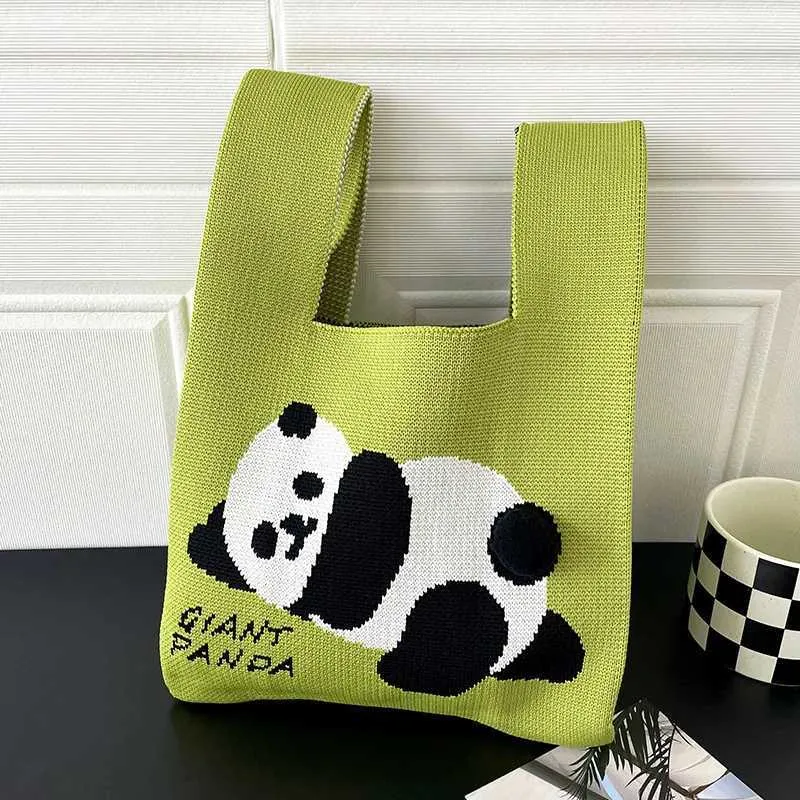 Gestrickte Damen Handtasche Mit Panda Motiv Großer Shopper_voghion.com