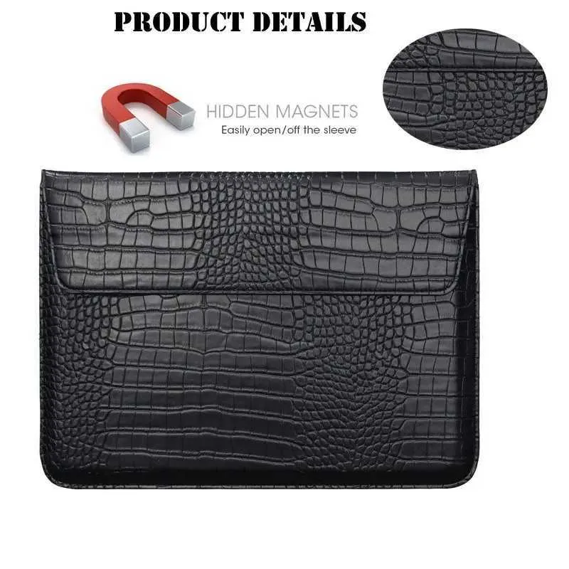 Custodia per laptop a busta, astuccio in pelle di coccodrillo per MacBook Air/Pro 12-15", custodia protettiva con supporto verticale_voghion.com