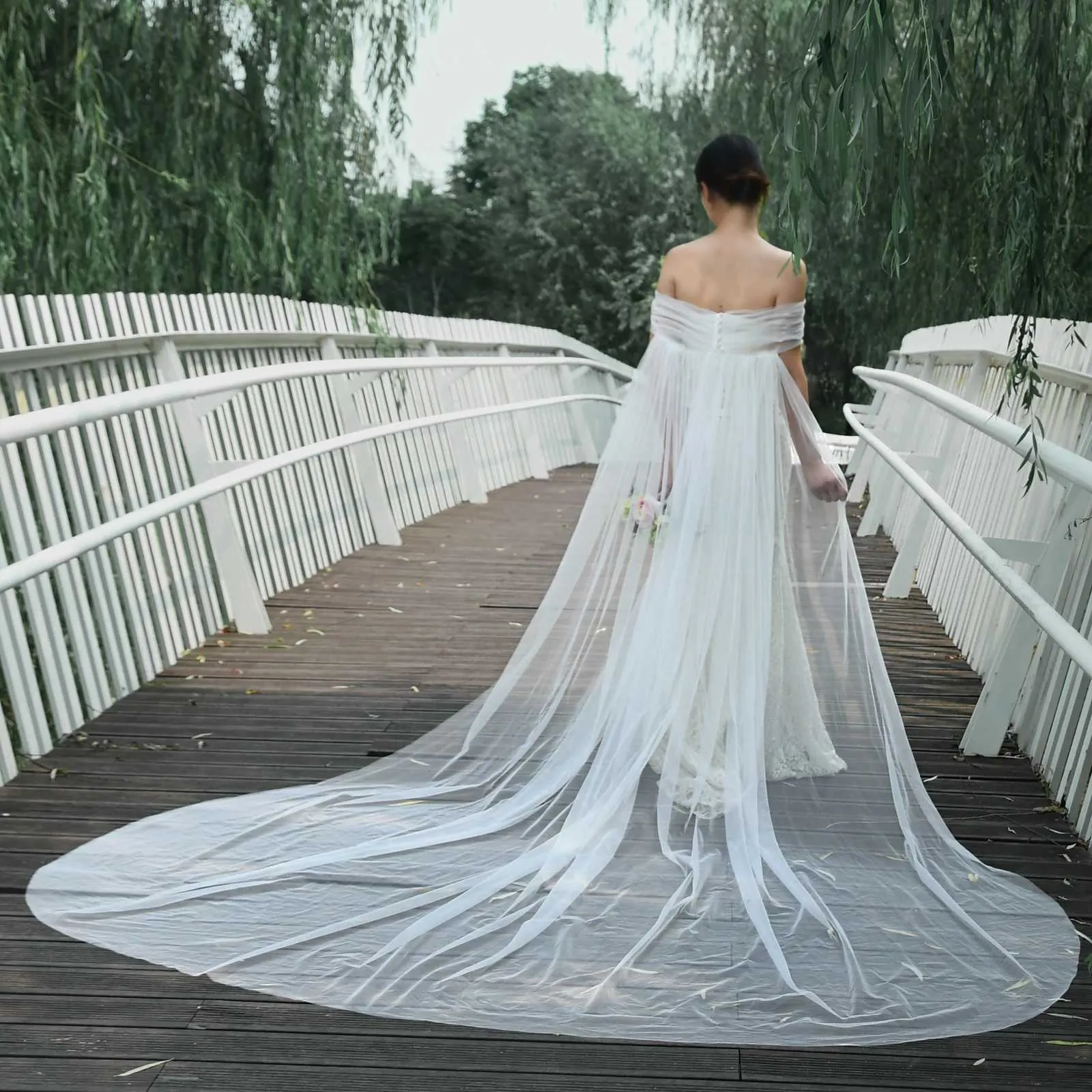 Gioielli per capelli VG87 Cathedral Bridal Cape Velo Bolero Giacca Donna Taglie Forti Scialle Accessori sposa Cappotto da sposa_voghion.com