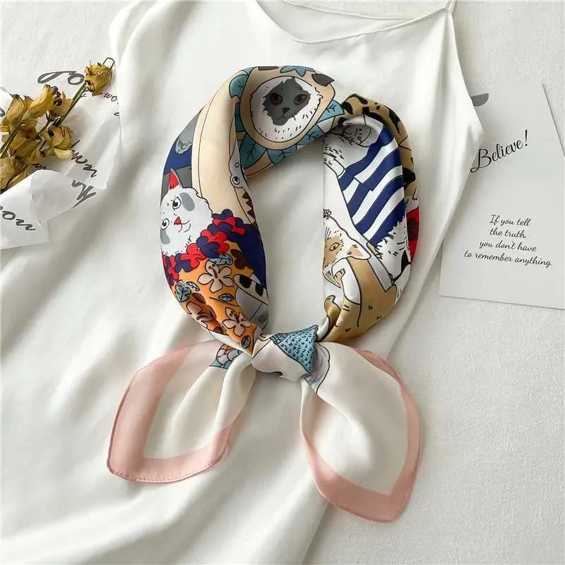 2025 Seidenschal Print Kopftuch Katze Haar Wrap Halstuch Weibliche Satin Quadrat Schal Für Frauen Stirnband Foulard Hijab_voghion.com