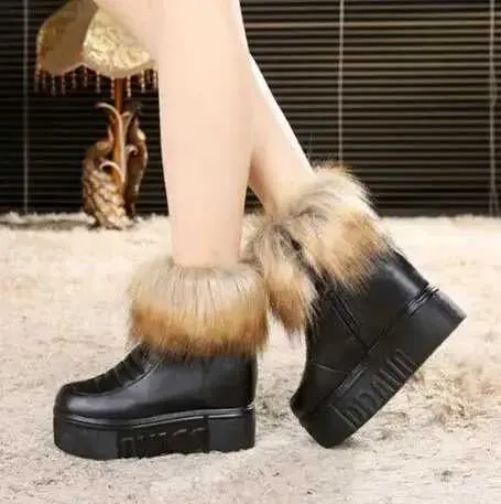 Scarpe invernali calde con zeppa, tacco alto nascosto, cerniera laterale nera, da donna, con plateau e altezza maggiorata_voghion.com