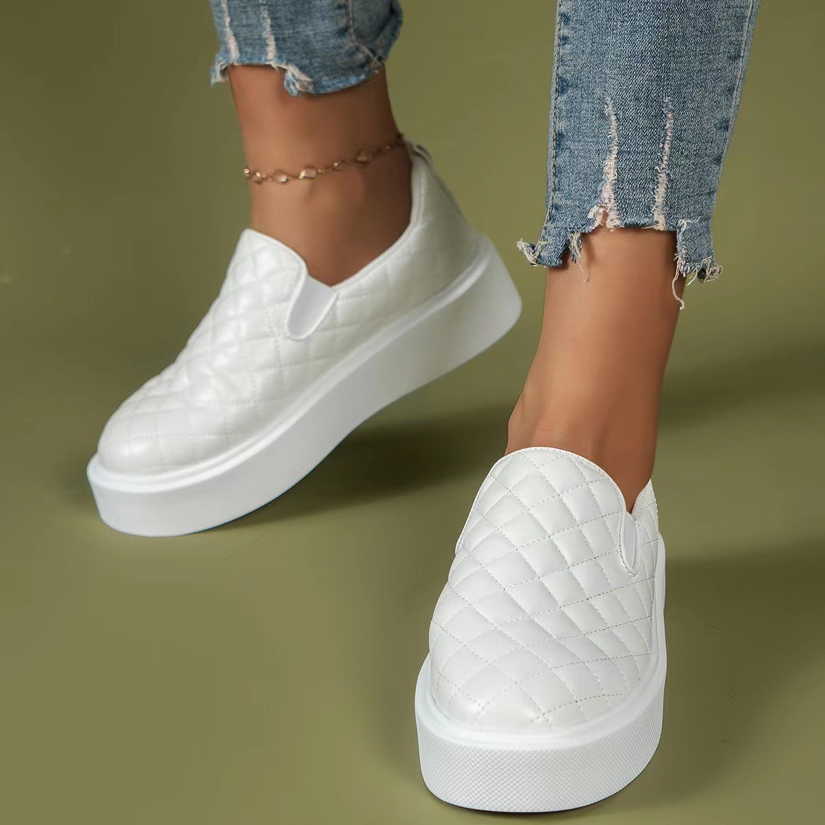 Damenmode große Größe flache flache runde Kopf niedrige karierte Einzelschuhe für Frauen einfache einfarbige Fußset faule Halbschuhe_voghion.com