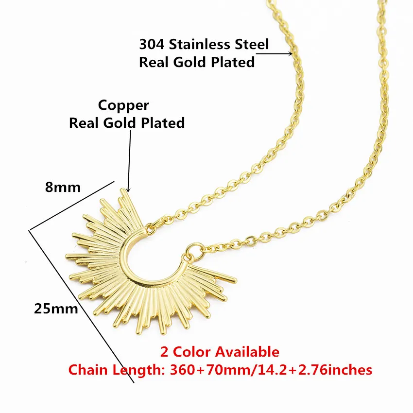 Collar con colgante de sol y espiga para mujer, joyería bohemia de acero inoxidable, collar con dije celestial de eclipse solar._voghion.com