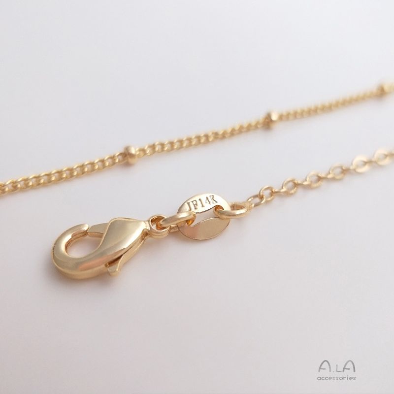 Catena di estensione a goccia d'acqua con perlina piatta O in acciaio JF14K con finitura in oro vero, colore preservato, clavicola da 45 cm_voghion.com