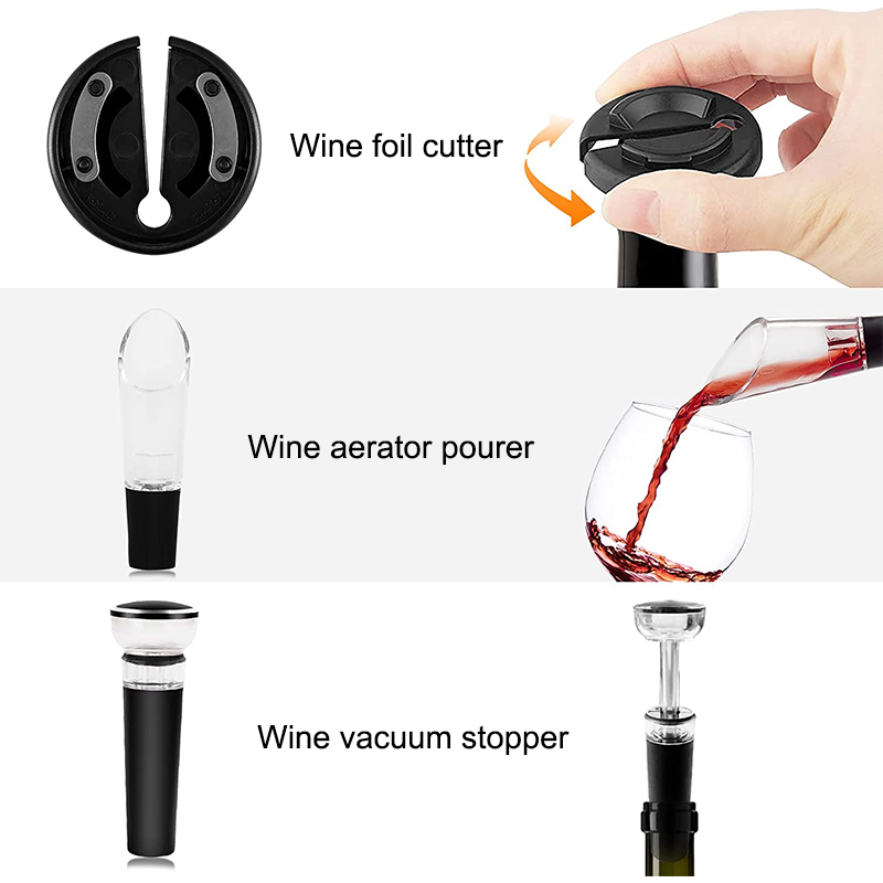 Wine Bottle Opener Set Manual Wing Corkscrews with Foil Cutter Vacuum Stopper and Wine Aerator Pourer for Home Kitchen Party Bar_voghion.com