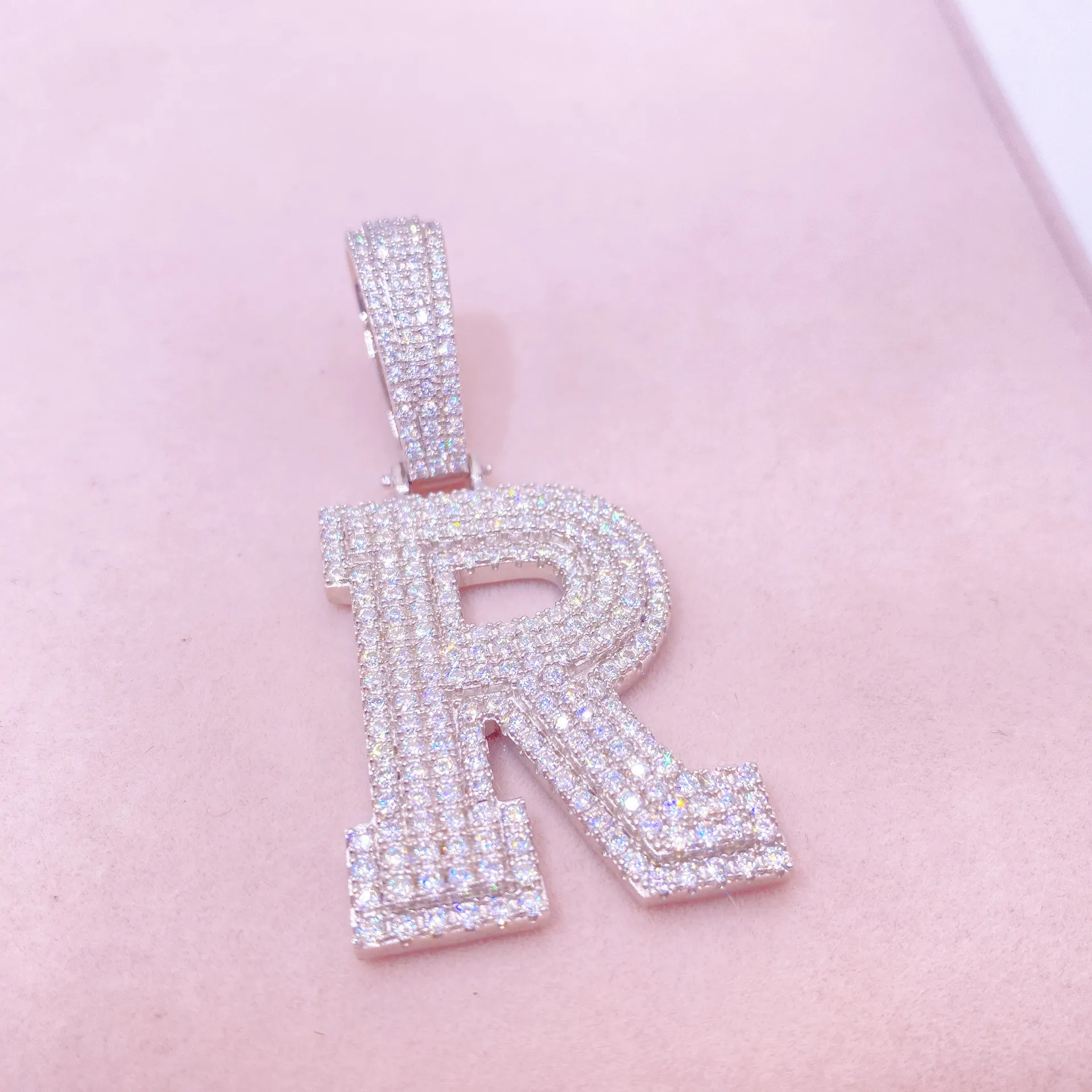 Vermeil Sterlig Sier Collana Hip Hop Fie Gioielli Iced Out VVS Moissaite Diamod Iitial Lettere Pedat Collane_voghion.com