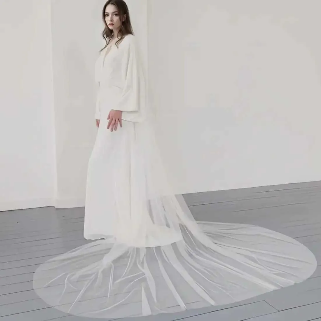 Hair Jewelry Cathedral Bridal Veils Long Veil with Comb 1 Tier Cut Edge Soft Tulle Silk 120in Wide Wedding Accessories_ipsvogv.com
