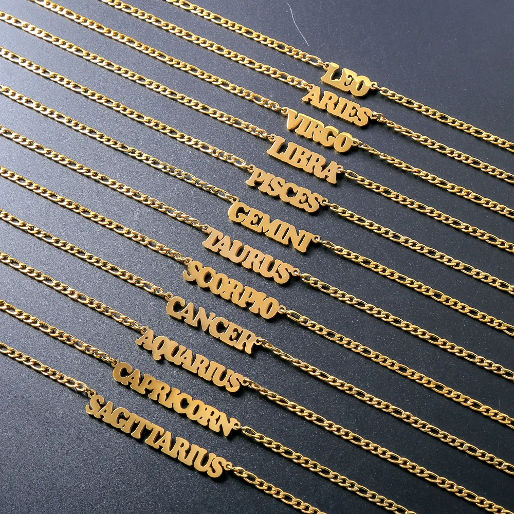 Collier pendentif en acier inoxydable Twee 12 constellations collier lettre ras du cou pour femmes hommes bijoux de cou usine_voghion.com