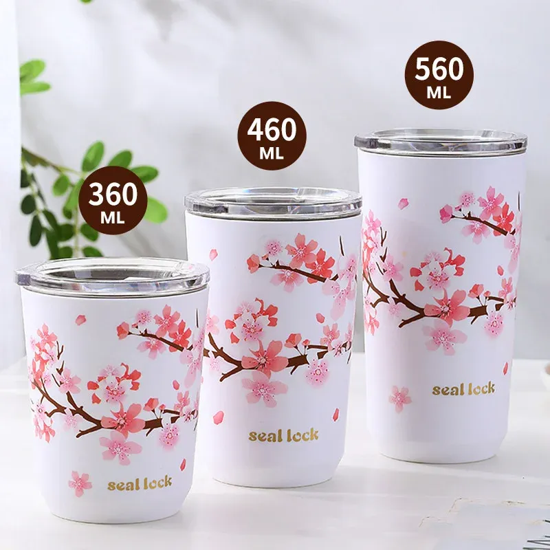Mug de voyage Sakura - Anti-fuite, double paroi, prêt pour le thé au lait_voghion.com