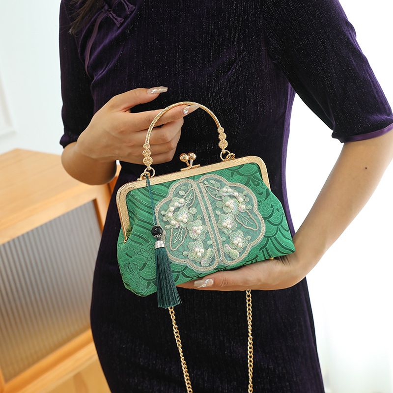 Piccola borsa a tracolla fresca da donna cheongsam con perle ricamate_voghion.com