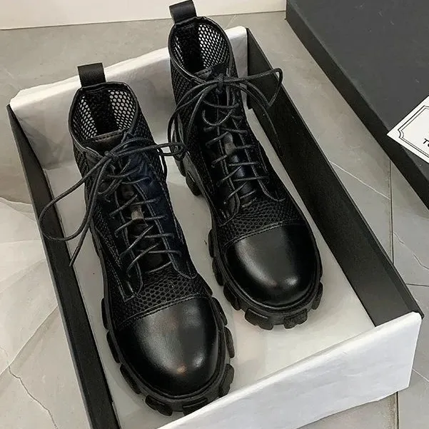 Booties Kurze Schuhe für Damen Punk Style Schwarze Biker Schnürschuhe Leder mit Schnürsenkeln Combat Damen Stiefeletten_voghion.com