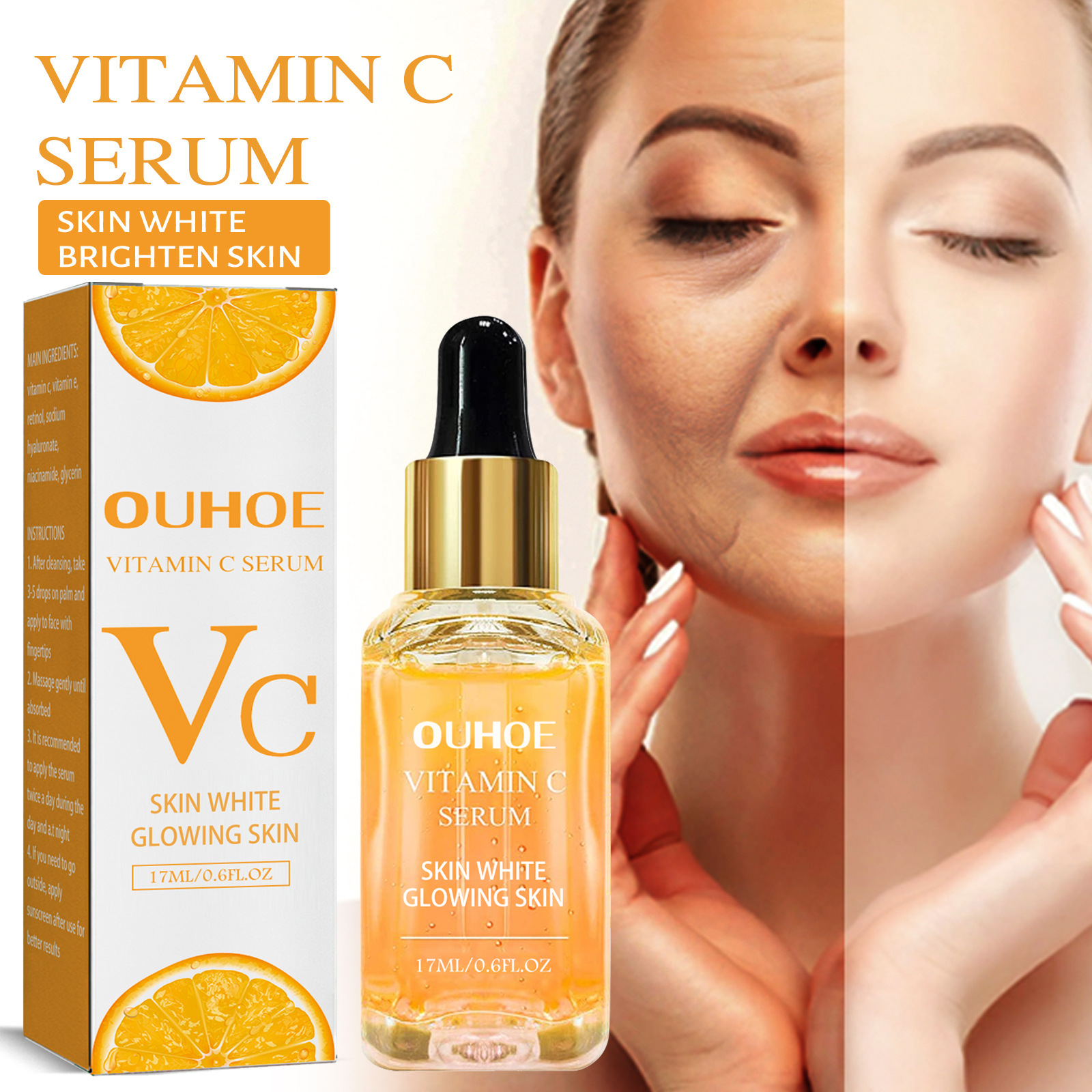 OUHOE Vitamin C Feuchtigkeitsspendende und aufhellende Haut Aufhellende Feuchtigkeitsspendende und straffende Essenz_voghion.com