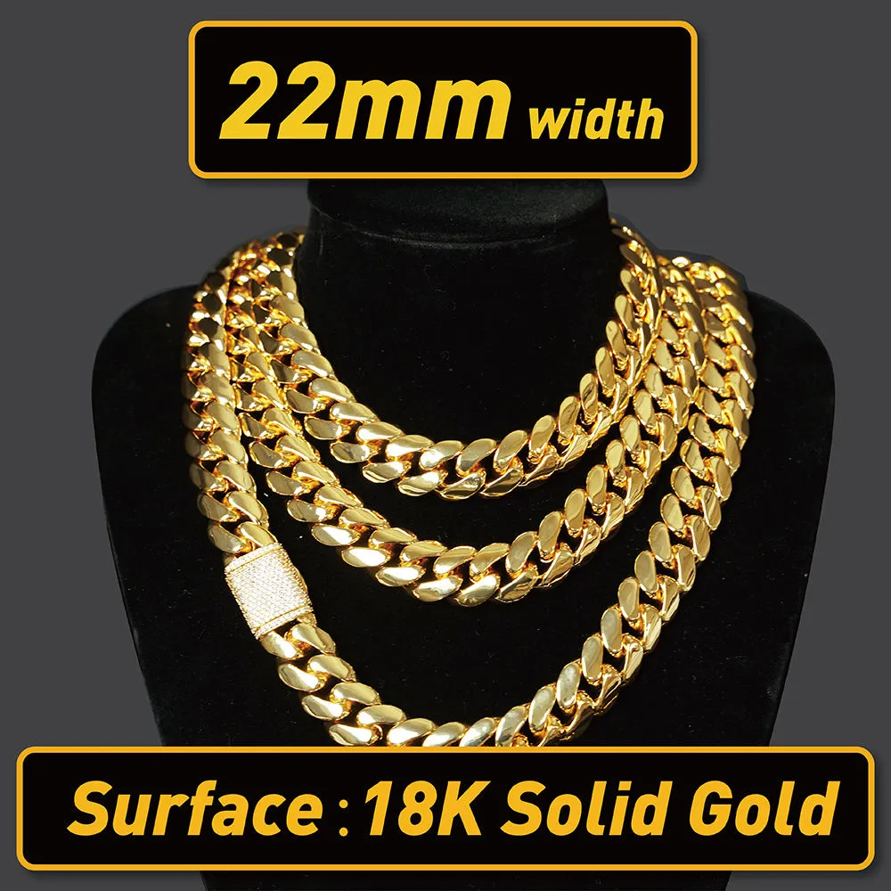 Hot selling high qualit Hip hop custom Stainless steel Never fade gold 20mm miami cuban chain necklace women men_voghion.com