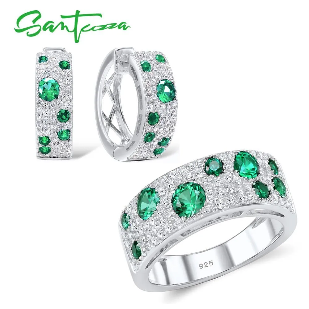 Santuzza für Frauen authentische 100% Sterling Silber schimmernde grüne CZ Ohrringe Ring Set Modeschmuck CX200623_voghion.com