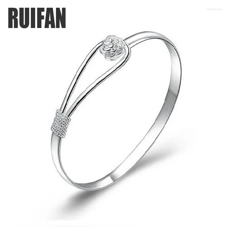 Armreif Weißgold Farbe Manschette Armbänder Modische Blume Muster Kette Armband Geschenk Für Frauen Weibliche Mode Schmuck_voghion.com