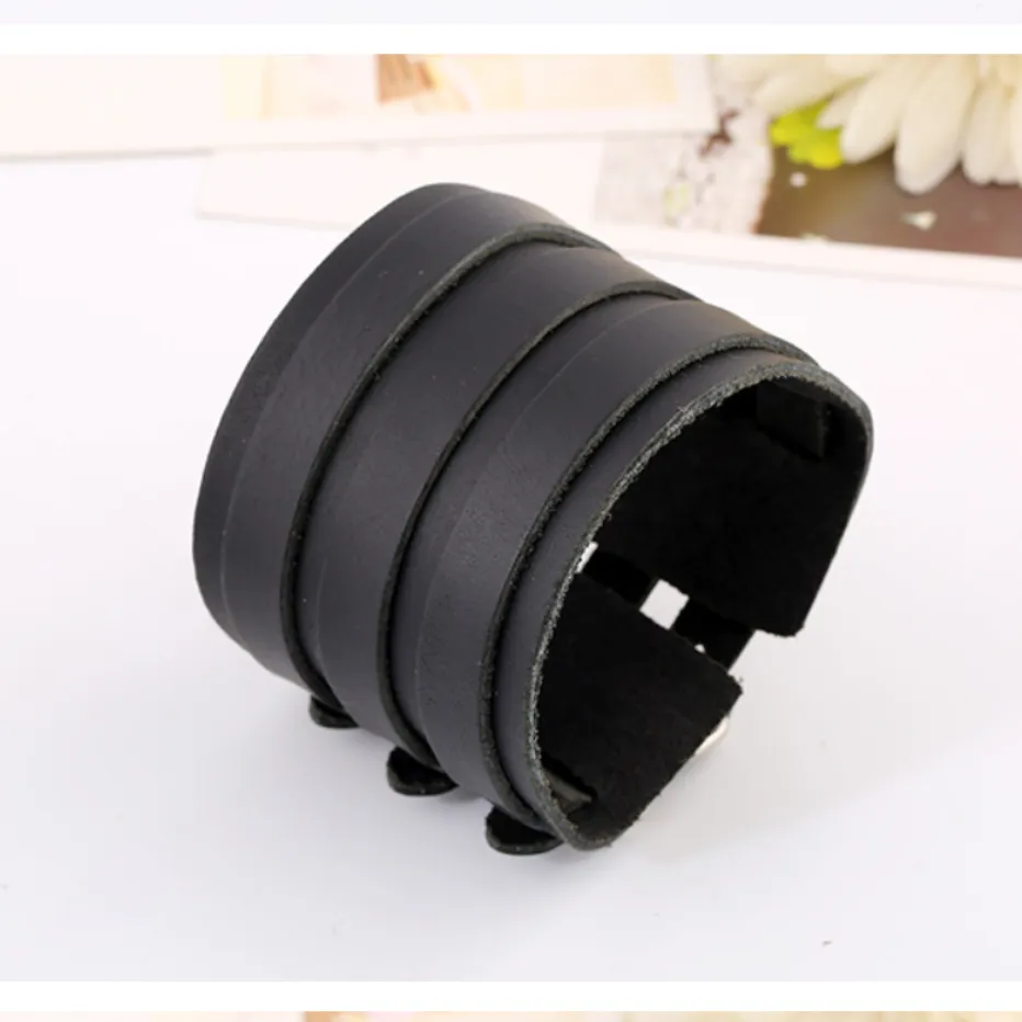 Wide Leather Cuff Bracelet With Punk Style Rivet And Studs_voghion.com