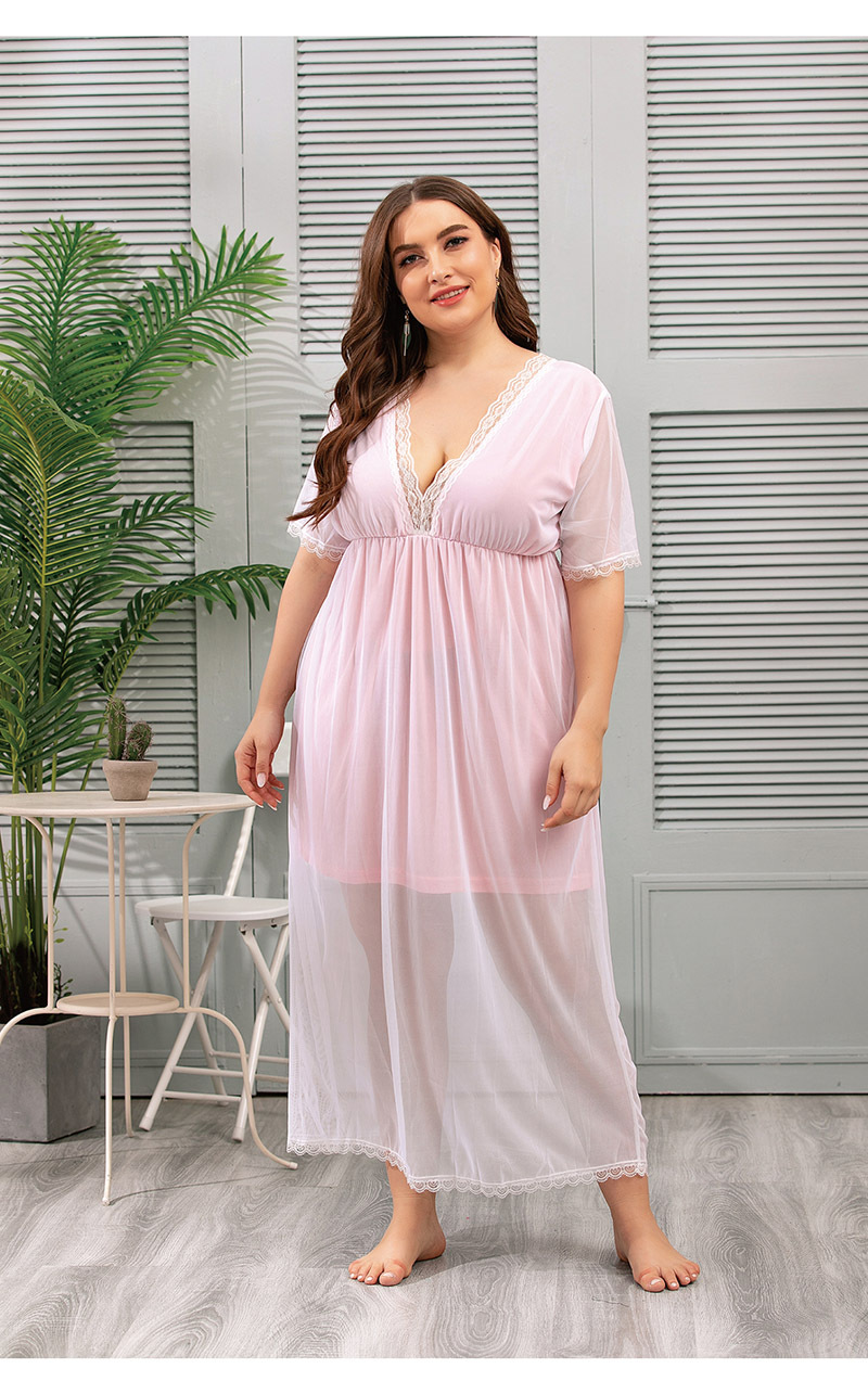 Frauen mesh spitze hause kleidung große größe nachthemd sommer fett mm Französisch kleid_voghion.com