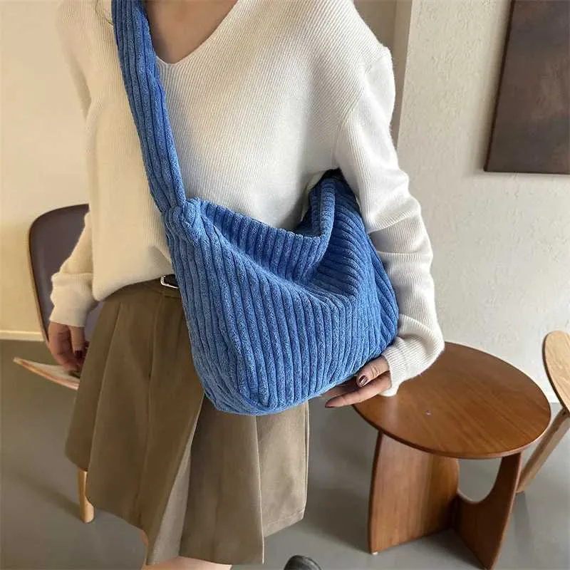 Borsa da designer Design semplice Borsa a tracolla in velluto a coste tinta unita Portafoglio e borsa a mano casual da donna_voghion.com