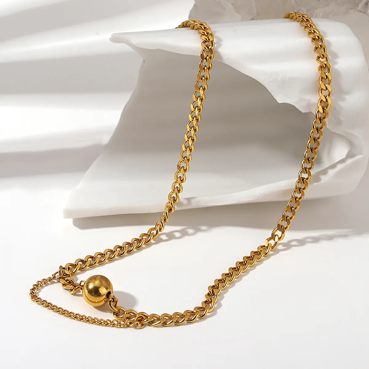 Collier ras du cou minimaliste en acier inoxydable avec pendentif boule pour femme_voghion.com