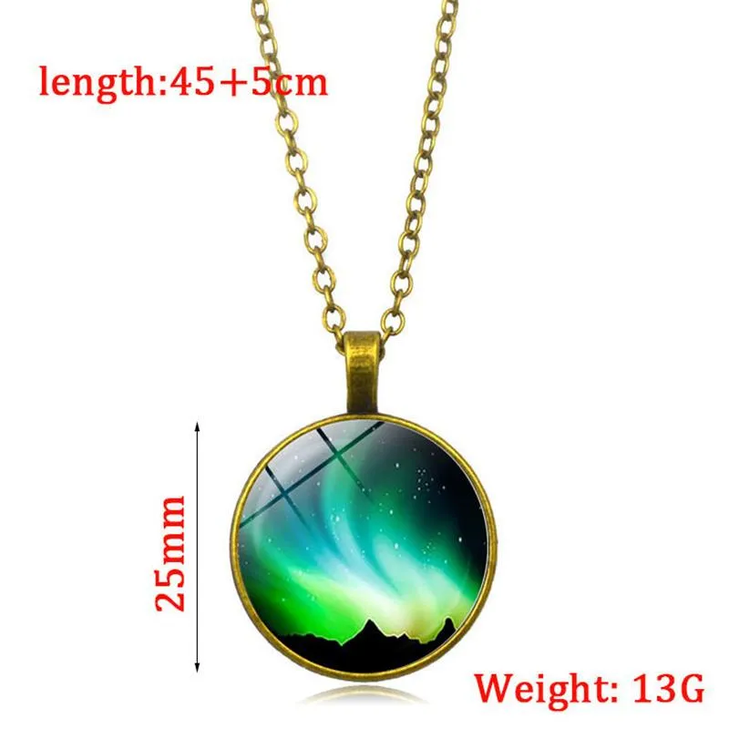 Collier avec pendentif cabochon en verre aurore boréale verte pour femmes et filles, meilleur cadeau de festival_voghion.com
