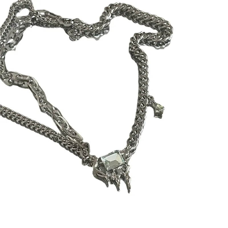 Anhänger Halsketten U-Magical Edelstahl Schmelzwachs Strass Halskette für Frauen Asymmetrie Chunky Chain Schmuck_voghion.com
